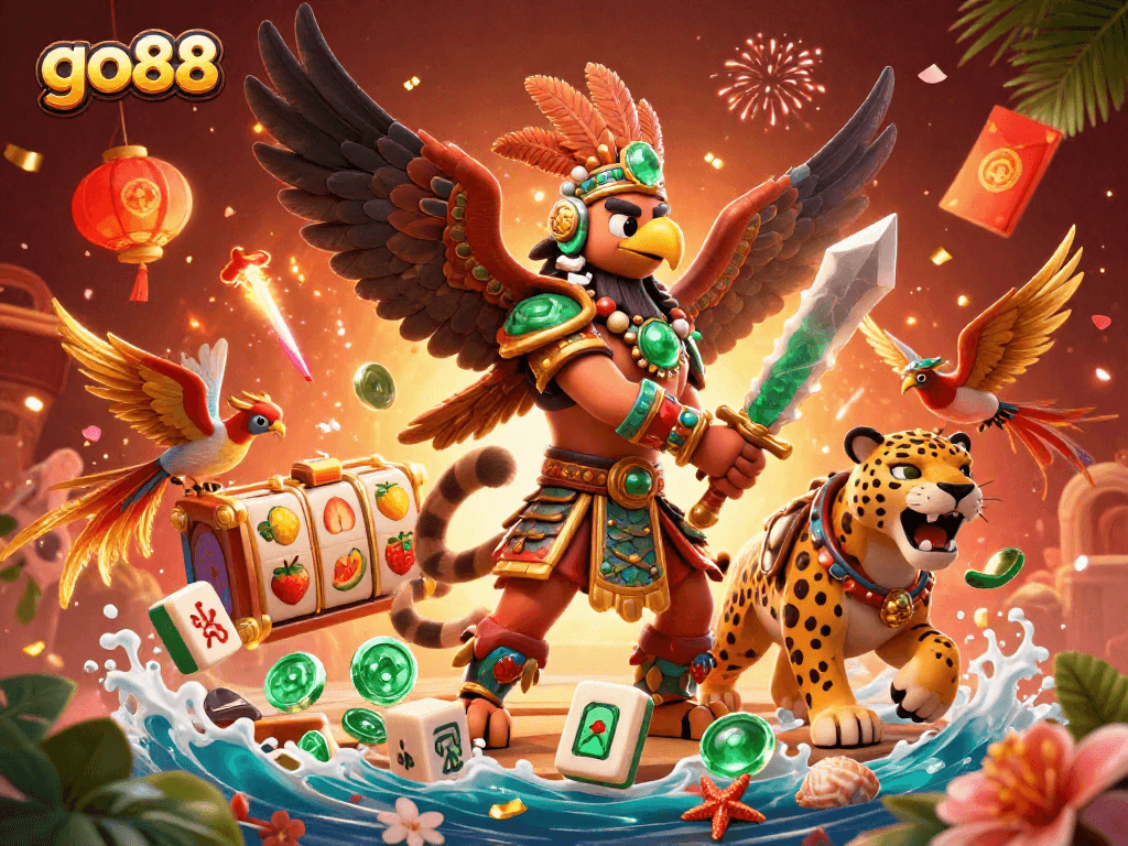 Experience excitement with go88's vibrant casino scene featuring dynamic characters and immersive gaming elements.