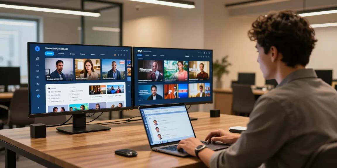 IPTV reseller consulting client in modern office, showcasing local services and trusted provider atmosphere.