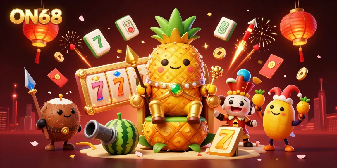 Place bets and win big with ON68's vibrant casino scene featuring gold-themed characters and lively gaming elements.