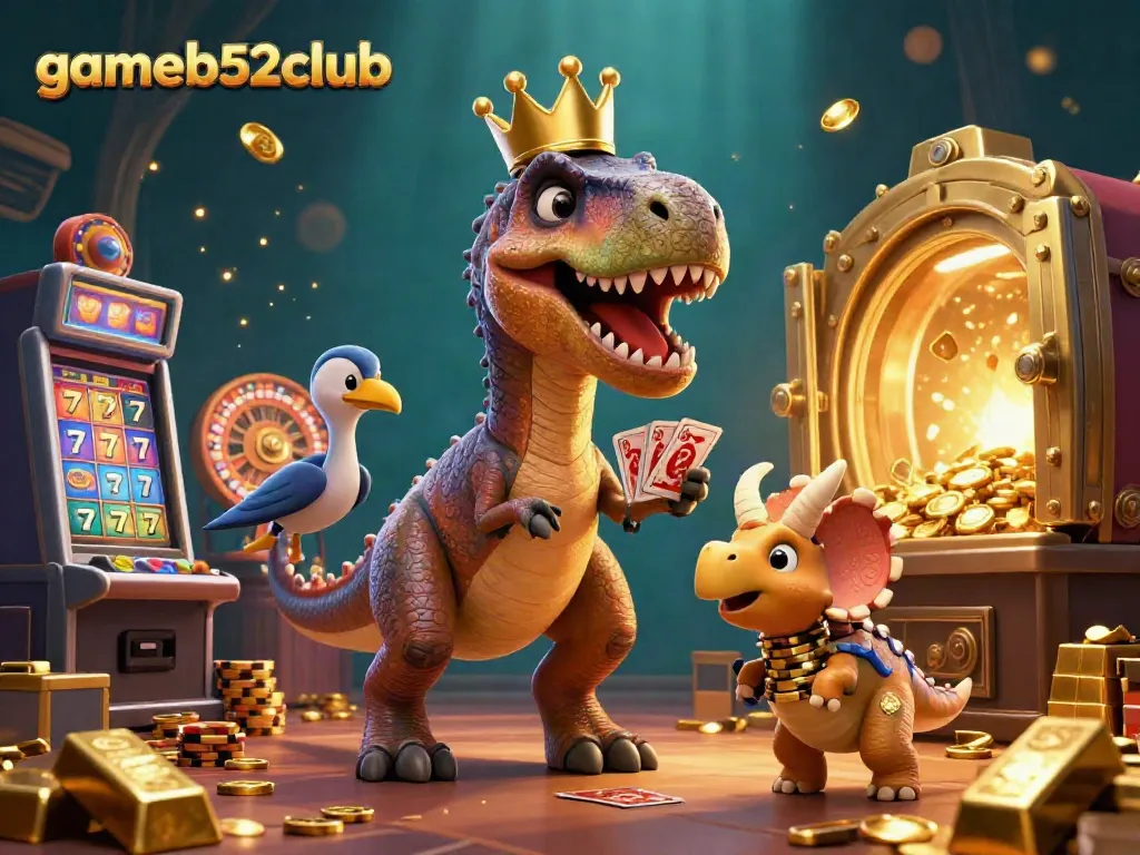 Join the action at gameb52club with unique playful characters in a vibrant casino setting filled with treasures.