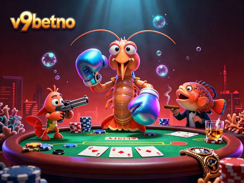 Experience the thrill of v9betno with vibrant characters and dynamic poker elements in an underwater casino scene.