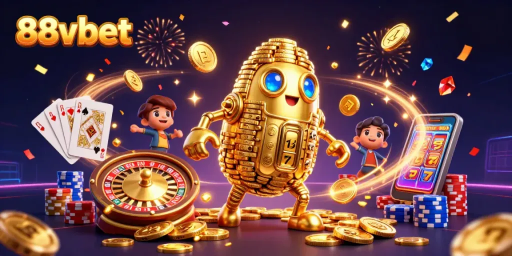 Experience the thrill of winning at 88vbet with a captivating casino scene bursting with excitement.