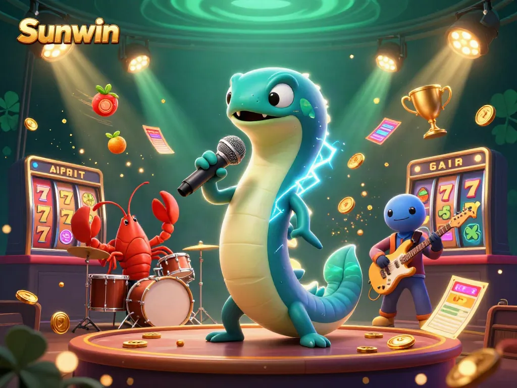 Engage with Sunwin's vibrant underwater casino scene, featuring electric eel DJs and immersive game elements.