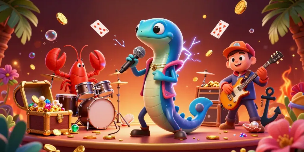Experience the dynamic underwater casino performance with 78WIN's electrifying eel DJ and band.