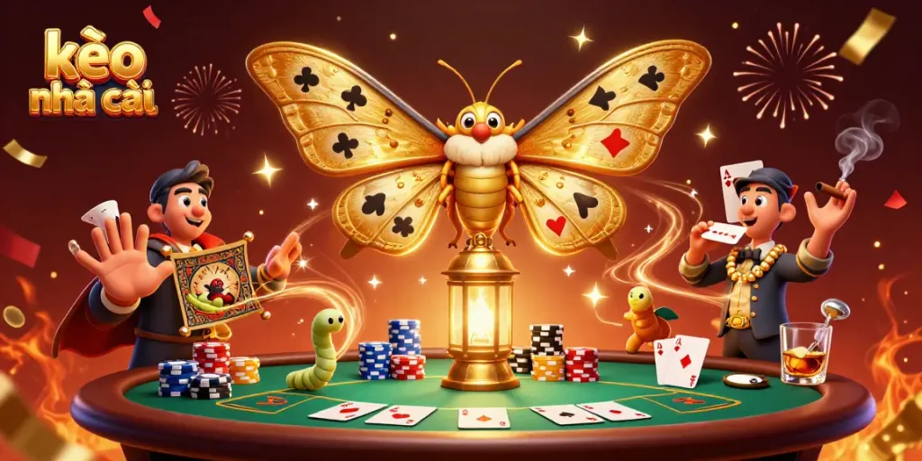 Engage with kèo nhà cái by exploring a lively casino scene with an impressive atlas moth and vibrant gaming elements.