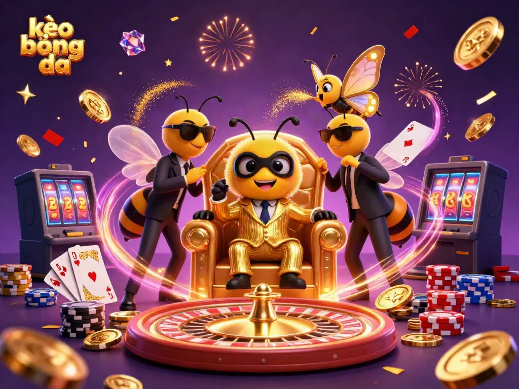 Experience the excitement of kèo bóng đá with a vibrant scene featuring a mob boss bee and casino elements.
