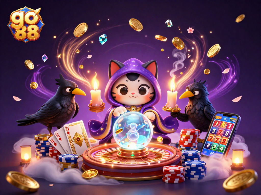 Join the exciting world of go 88 with a magical illustration of mystical characters and casino elements.