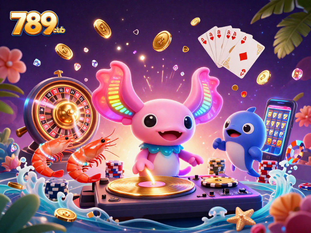 Immerse in the action with 789club's vibrant underwater casino scene featuring joyful characters and dazzling game elements.