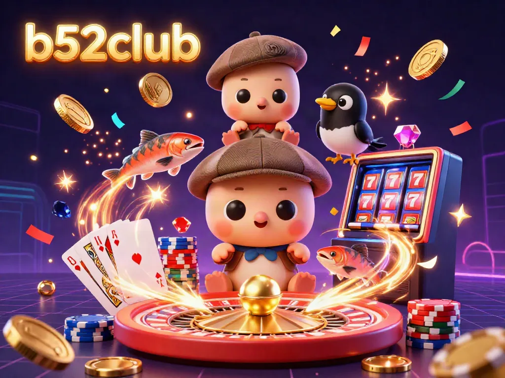 Experience thrilling gameplay at b52club with Nessie, a playful magpie, and vibrant casino elements.