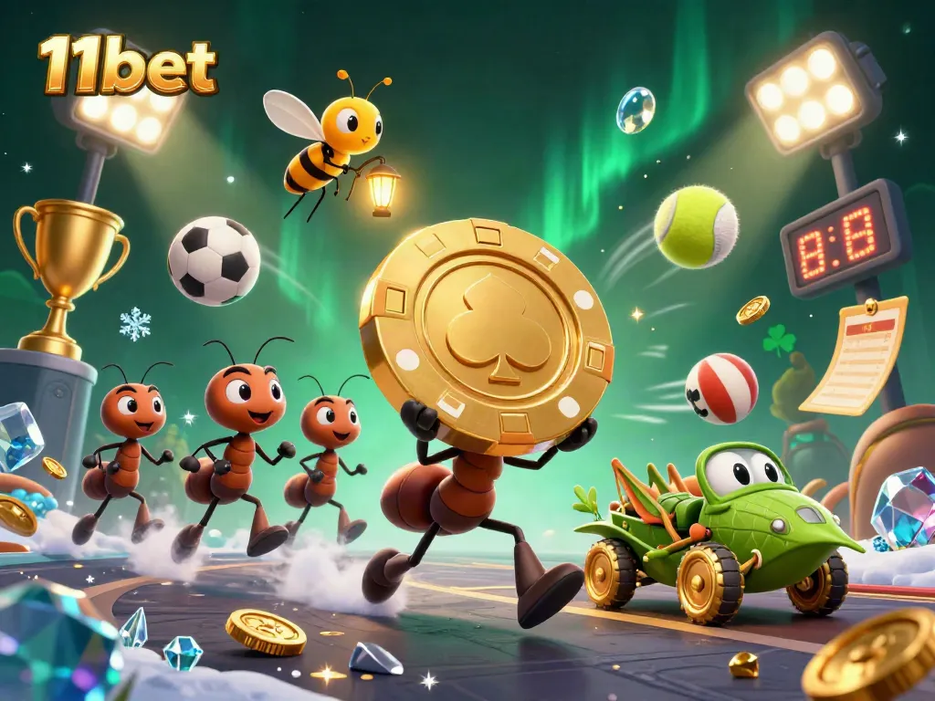 Experience thrilling wins with 11bet in this dynamic casino illustration featuring ants on a heist.