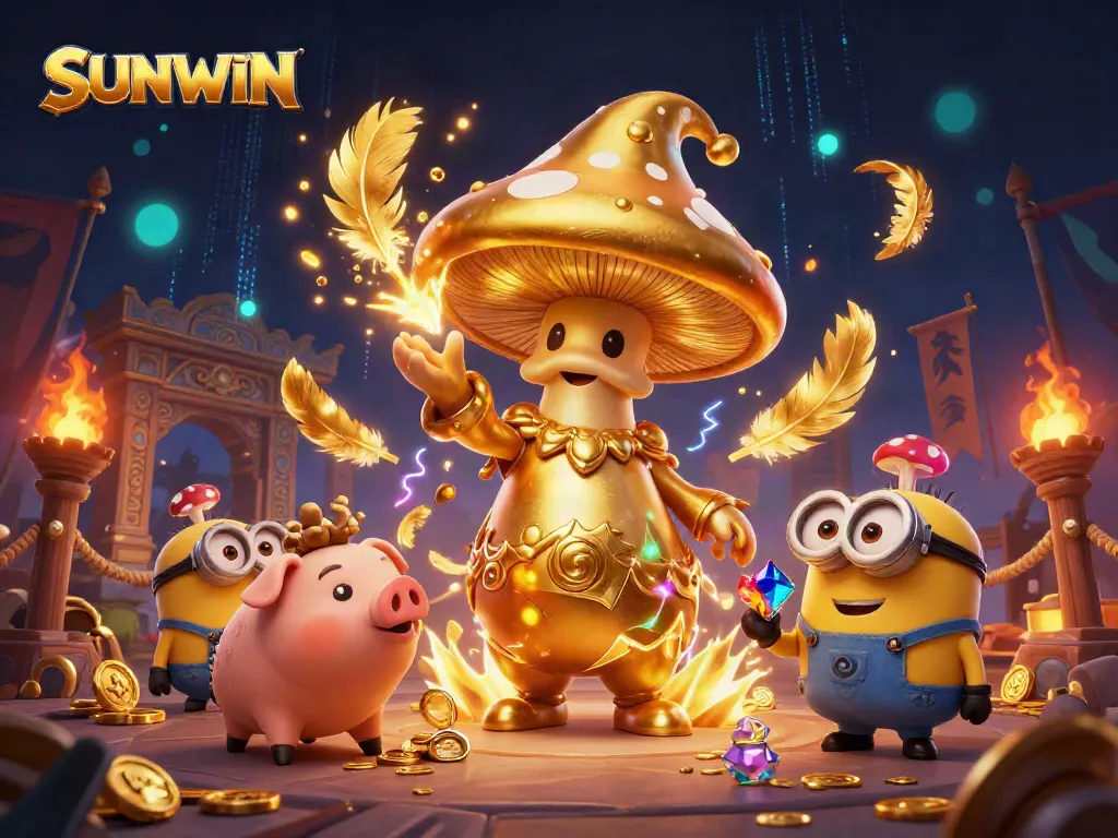 SUNWIN features a wizard transforming a vibrant casino environment into gold with magic, filled with treasure and excitement.