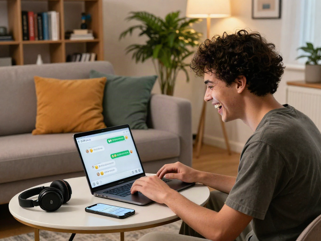 Engaging nsfw AI chat in a cozy, modern living room setting.