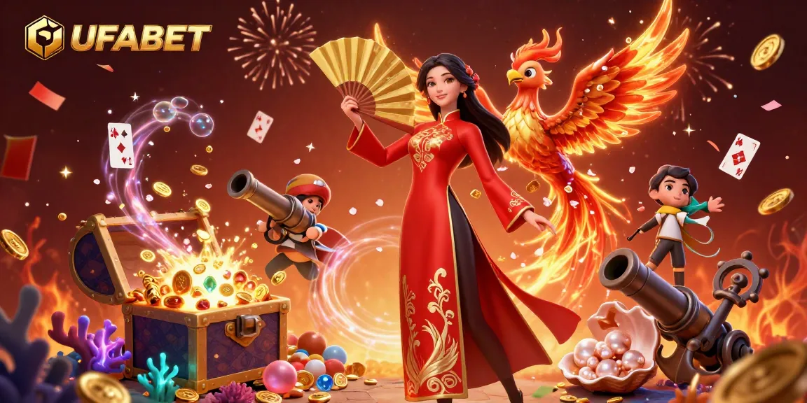 Experience UFABET's exciting gaming scene, featuring a woman in traditional attire and vibrant casino elements.