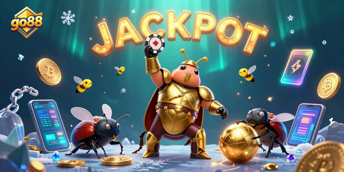 Experience exciting gameplay at go88 with a dynamic scene featuring mascot characters and casino elements.