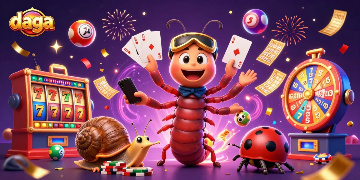 Engage with the fun at Daga Casino with a vibrant scene of a cartoon dealer and festive casino elements.