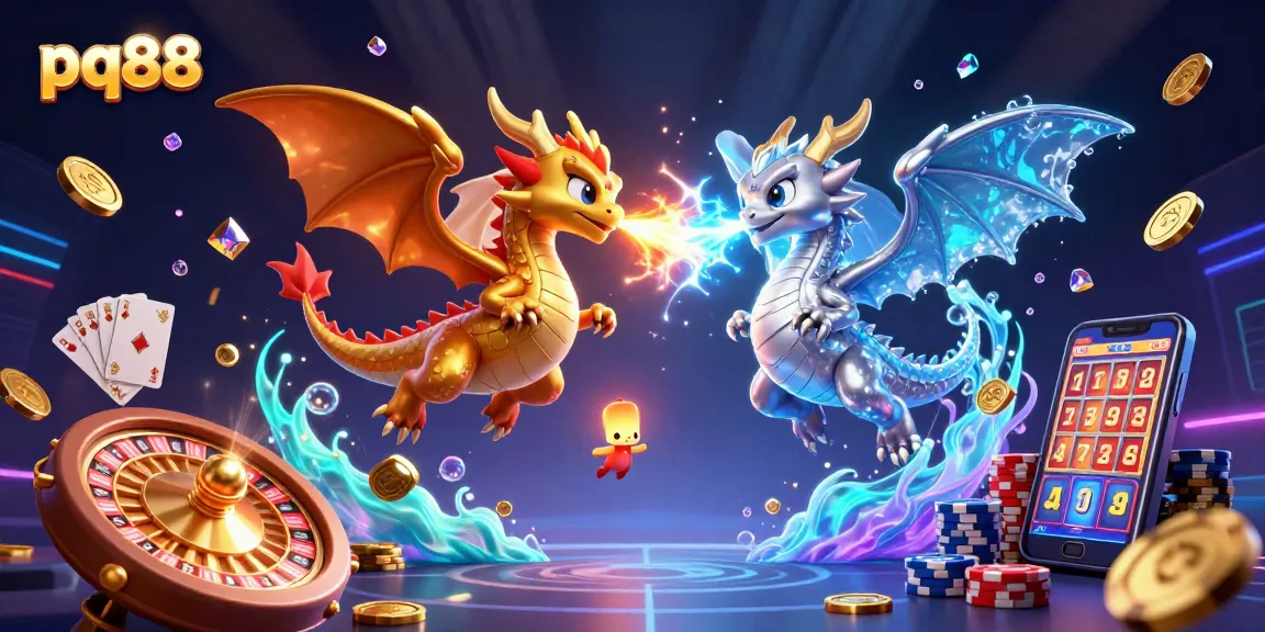 Experience thrilling fun at pq88 with fierce dragons and casino excitement displayed in a vibrant 3D scene.