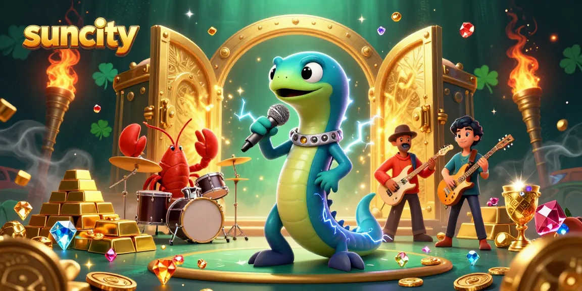Experience the excitement of suncity with a vibrant underwater casino scene featuring an electric eel DJ.