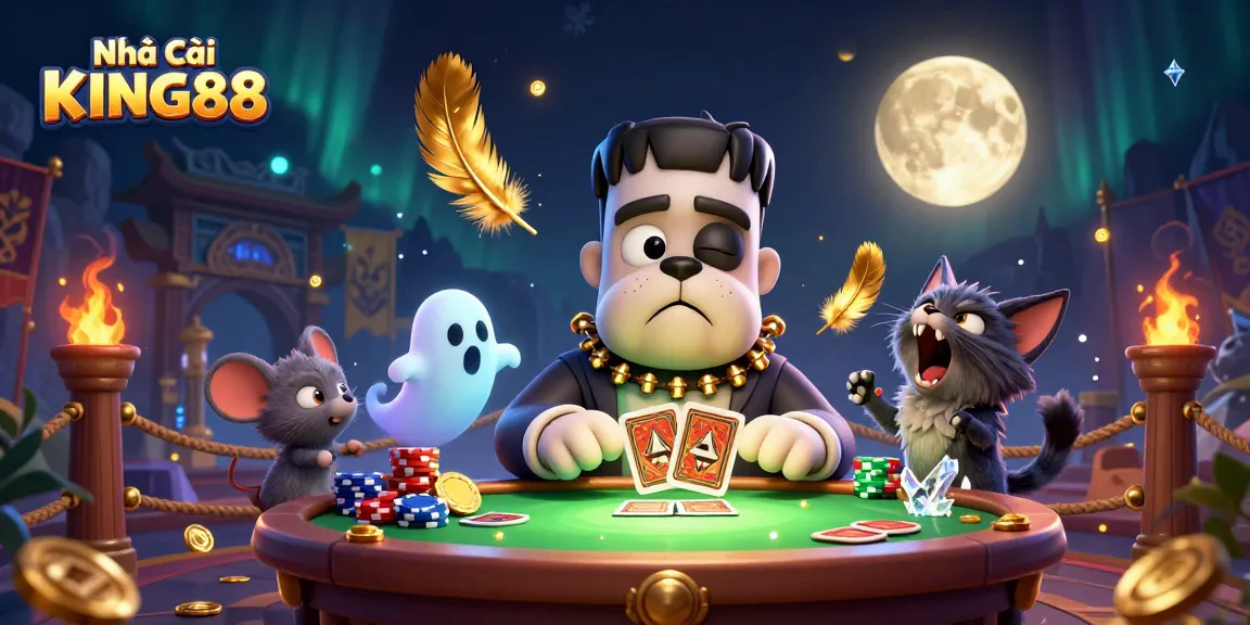 Engage in thrilling games at Nhà Cái KING88, featuring card dealing bulldog and ghostly mouse.