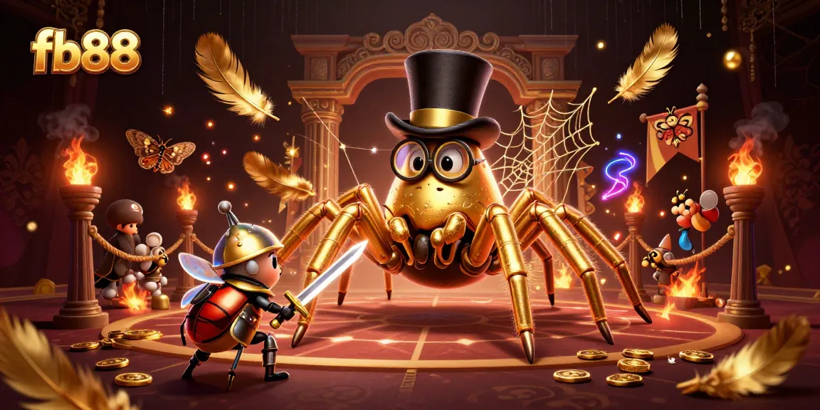 Engage in thrilling gameplay at fb88 with a golden tarantula weaving fortunes in a vibrant casino.