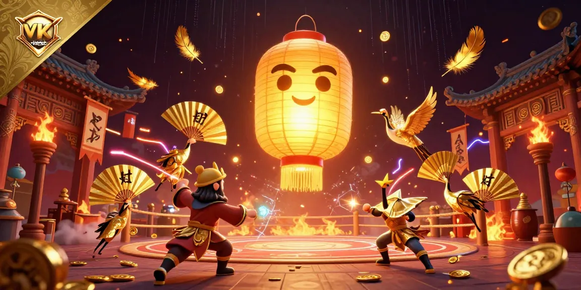 Experience thrilling gaming action with vinbet in a vibrant casino scene featuring golden lanterns and lucky symbols.