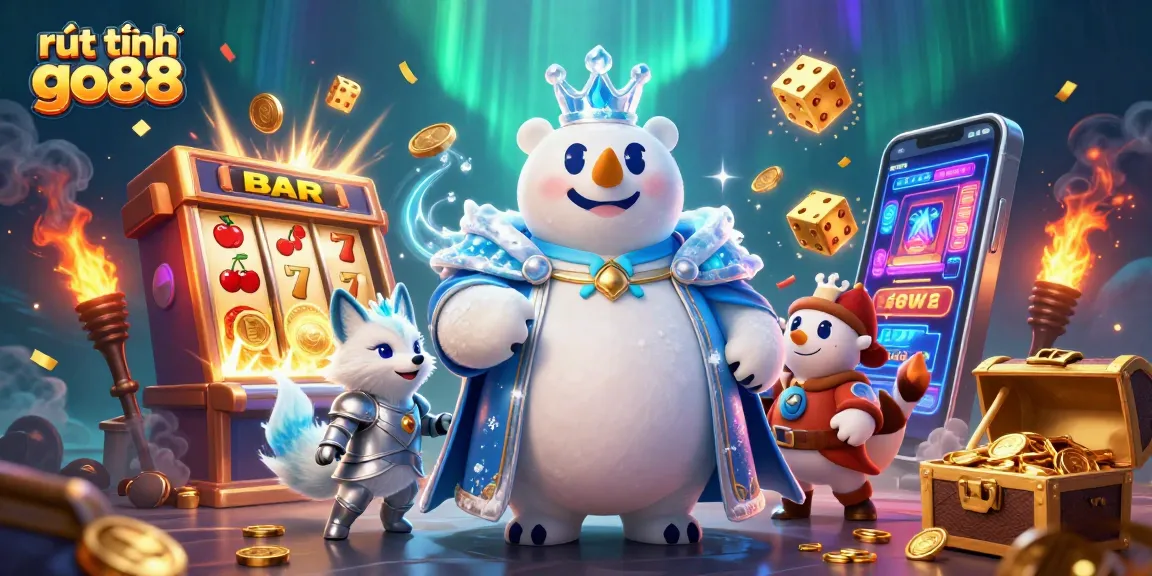 Experience rút tiền go88 with dynamic characters and vibrant casino elements in a vibrant illustration.