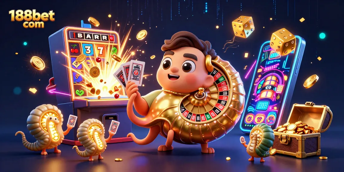 Engage with thrilling casino action at 188bet com featuring vibrant visuals of roulette, cards, and slot machines.