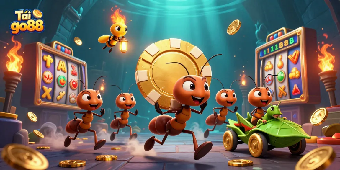 Experience the thrill of Tải go88 with a heist scene featuring ants and gambling elements.