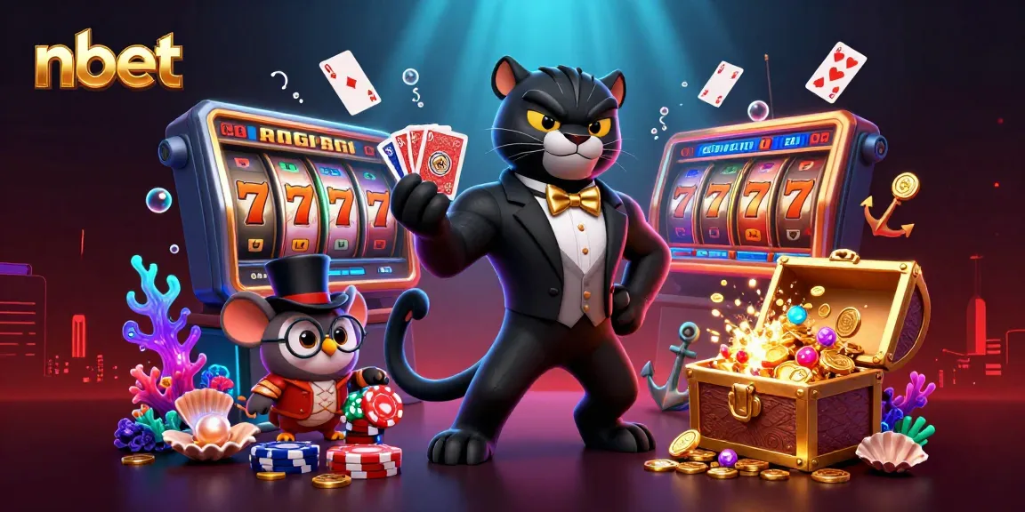 Engage with nbet at the casino featuring a panther dealer, an owl with poker chips, and a lucky mouse