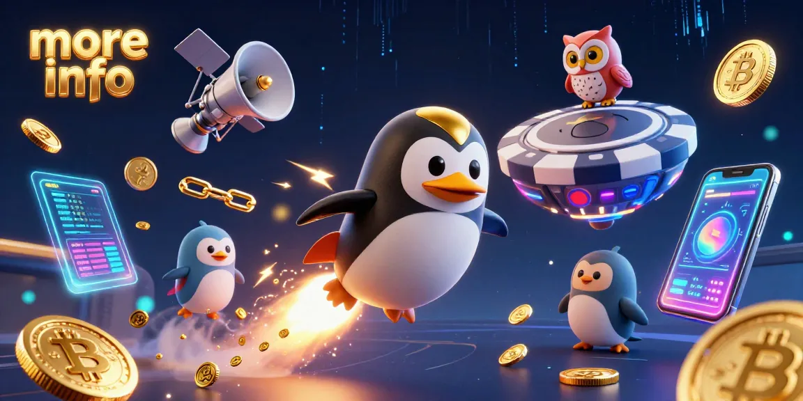 Experience more info on gambling with a golden penguin flying towards a poker chip casino.
