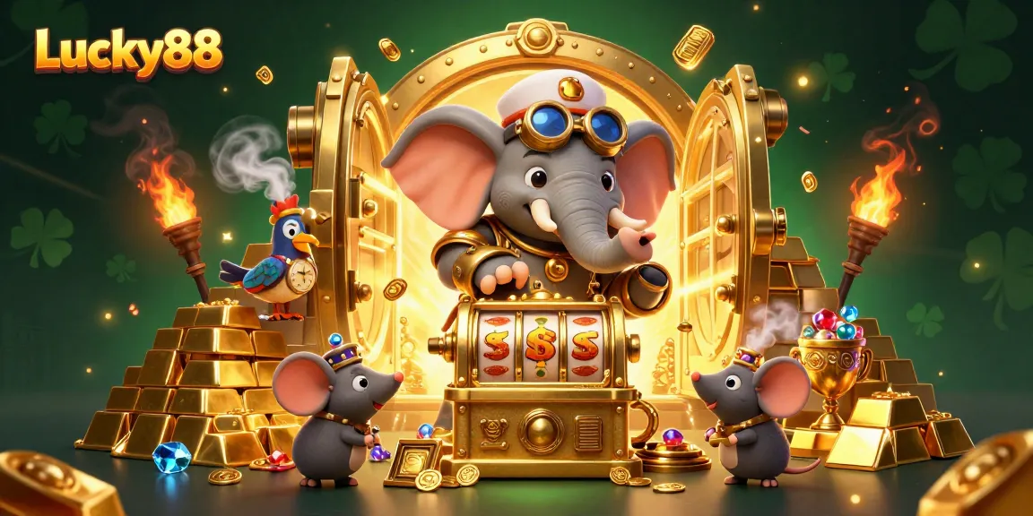 Experience thrilling gameplay with Lucky88's steampunk-themed slot machine, rich in vibrant gems and treasures.