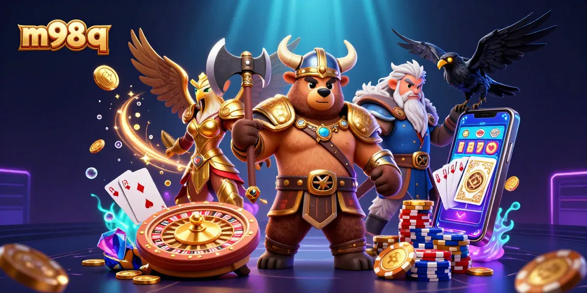 Engage with the thrilling m98 q gaming adventure featuring Viking characters and casino elements.