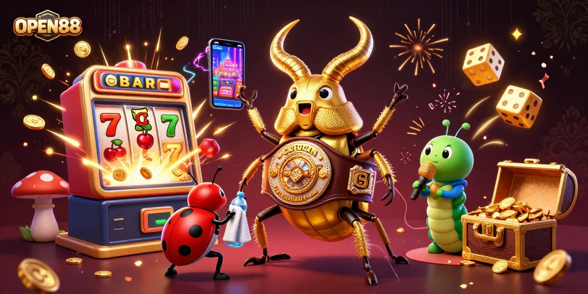 Experience the excitement of OPEN88's dynamic casino atmosphere with vibrant characters and thrilling game elements.