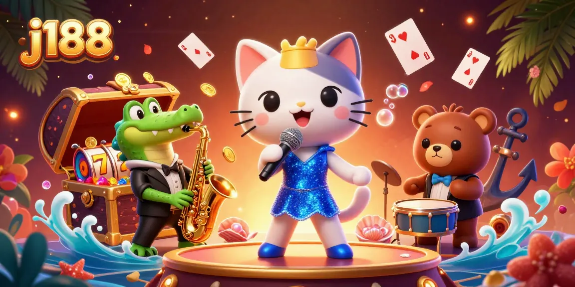 Engage with j188 at a vibrant casino scene featuring fun characters and dynamic gaming elements.