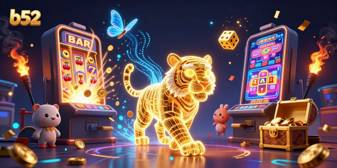 Experience thrilling b52 gameplay with a neon tiger in a dazzling casino scene.