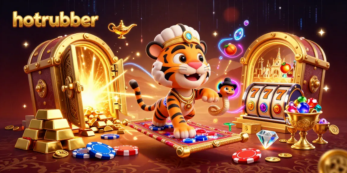 Engage in hotrubber slots adventure with a vibrant 3D tiger sultan and riches bursting from every corner.