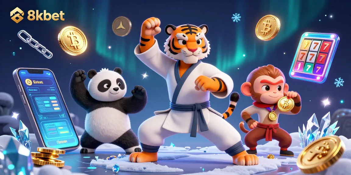 Experience thrilling slots with 8xbet as a kung fu tiger and friends navigate vibrant casino elements.